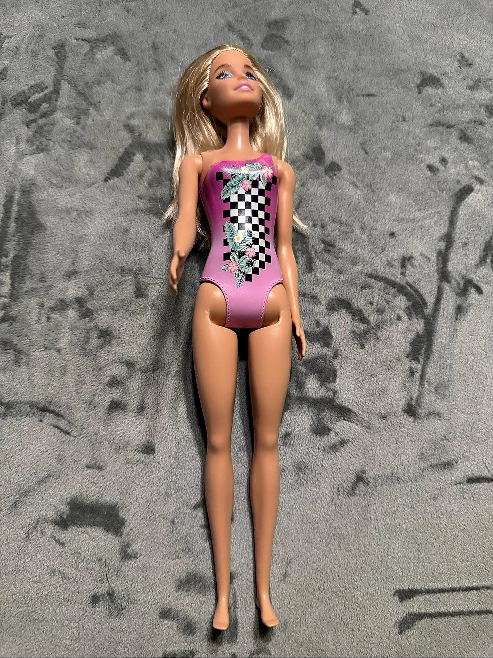 2021 Barbie Beach 11" Doll, Blonde in Pink Checkered Swimsuit, Mattel